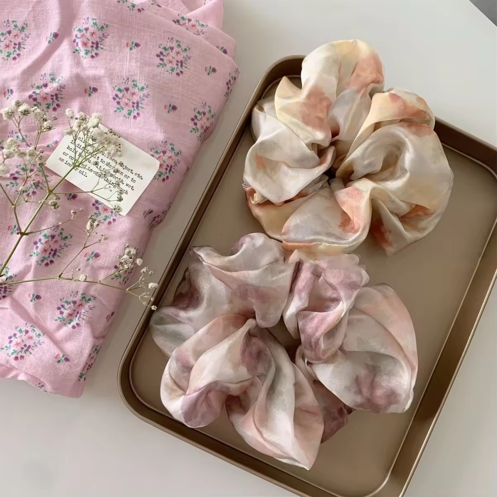 2 Elegant Silk Scrunchie Set - Pastel Hues